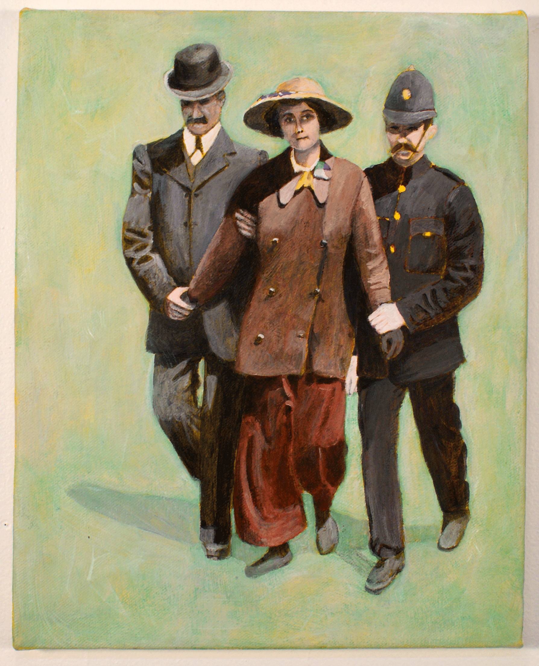 The Arrest of Olive Walton, Dundee, 1914. acrylic on canvas, 12″ x 15